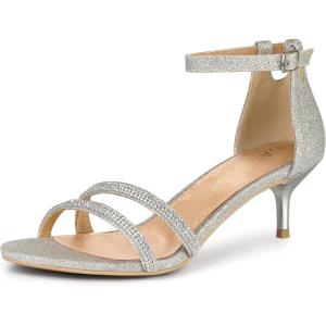 imageAllegra K Womens Stiletto Kitten Heels Glitter Heel SandalsSilver