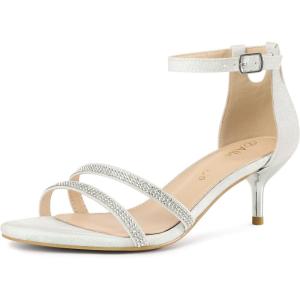 imageAllegra K Womens Stiletto Kitten Heels Glitter Heel SandalsWhite