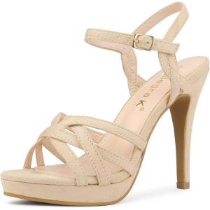 imageAllegra K Womens Strappy Platform Heels Stiletto Heel SandalsBeige