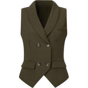 imageAllegra K Womens Suit Vest Double Breasted Business Lapel Dressy Waistcoat VestArmy Green