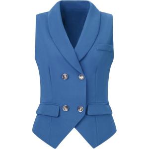 imageAllegra K Womens Suit Vest Double Breasted Business Lapel Dressy Waistcoat VestBlue Gray