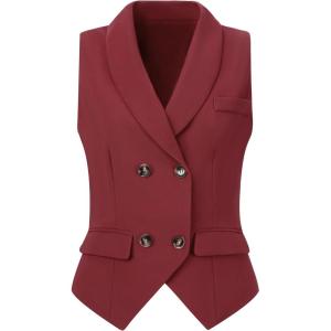 imageAllegra K Womens Suit Vest Double Breasted Business Lapel Dressy Waistcoat VestBurgundy