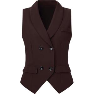 imageAllegra K Womens Suit Vest Double Breasted Business Lapel Dressy Waistcoat VestCoffee