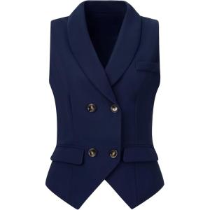 imageAllegra K Womens Suit Vest Double Breasted Business Lapel Dressy Waistcoat VestDark Blue