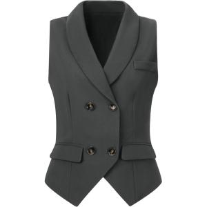 imageAllegra K Womens Suit Vest Double Breasted Business Lapel Dressy Waistcoat VestDark Gray