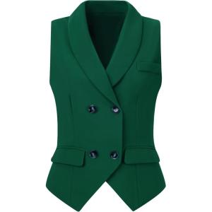 imageAllegra K Womens Suit Vest Double Breasted Business Lapel Dressy Waistcoat VestDark Green