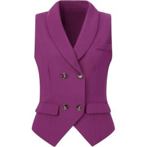 imageAllegra K Womens Suit Vest Double Breasted Business Lapel Dressy Waistcoat VestDark Purple