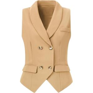 imageAllegra K Womens Suit Vest Double Breasted Business Lapel Dressy Waistcoat VestKhaki