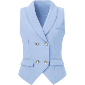 imageAllegra K Womens Suit Vest Double Breasted Business Lapel Dressy Waistcoat VestLight Blue