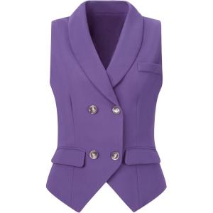 imageAllegra K Womens Suit Vest Double Breasted Business Lapel Dressy Waistcoat VestPurple
