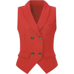 imageAllegra K Womens Suit Vest Double Breasted Business Lapel Dressy Waistcoat VestRed