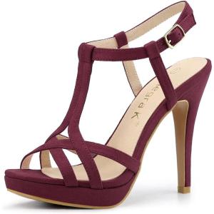 imageAllegra K Womens T Strap Slingback Platform Stiletto Heel SandalsBurgundy