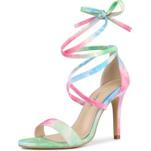 imageAllegra K Womens Tie Dye Lace Up Stiletto Heel SandalsGreen Pink