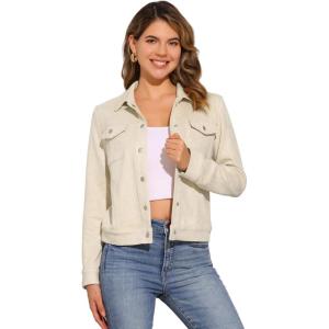 imageAllegra K Womens TurnDown Collar Flap Pockets Snap Button Faux Suede JacketBeige
