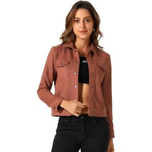 imageAllegra K Womens TurnDown Collar Flap Pockets Snap Button Faux Suede JacketCaramel