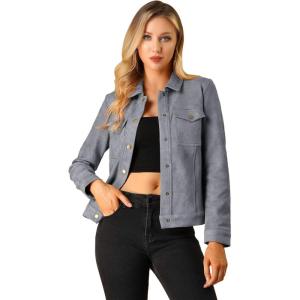 imageAllegra K Womens TurnDown Collar Flap Pockets Snap Button Faux Suede JacketGray