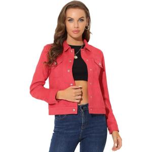 imageAllegra K Womens TurnDown Collar Flap Pockets Snap Button Faux Suede JacketRed