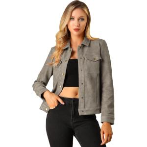 imageAllegra K Womens TurnDown Collar Flap Pockets Snap Button Faux Suede JacketTaupe