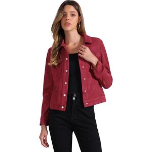imageAllegra K Womens TurnDown Collar Flap Pockets Snap Button Faux Suede JacketWine Red