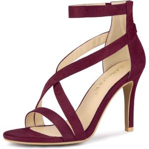 imageAllegra K Womens Zipper Ankle Strap Stiletto Heel SandalsBurgundy