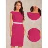 imageAllegra K Business Casual Dress for Womens Cap Sleeve Boat Neck Belted Pencil DressHot Pink