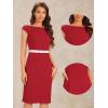 imageAllegra K Business Casual Dress for Womens Cap Sleeve Boat Neck Belted Pencil DressRed