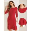 imageAllegra K Business Elegant Funeral Dresses for Womens Boat Neck 34 Sleeve Pleated Modest Midi DressRed