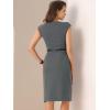imageAllegra K Elegant Business Dress for Womens Cap Sleeve Belted Wear to Work Sheath DressesDark Grey