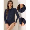 imageAllegra K Leotard Shirt for Womens Collared Business Casual Button Down Long Sleeves Bodysuit TopNavy Blue