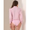 imageAllegra K Leotard Shirt for Womens Collared Business Casual Button Down Long Sleeves Bodysuit TopPink