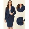 imageAllegra K Skirt Suit Sets for Womens 2 Piece Formal Office Notched Lapel Peplum Jacket Blazer Pencil Skirts SetNavy