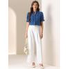 imageAllegra K Summer Tops for Womens Dressy Short Sleeve V Neck Buttons Hollow Out Embroidered Blouses ShirtsBlue