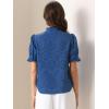 imageAllegra K Summer Tops for Womens Dressy Short Sleeve V Neck Buttons Hollow Out Embroidered Blouses ShirtsBlue