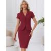 imageAllegra K Womens Business Skirt Suit Set Work Office Short Sleeve Blazer Jacket Pencil SkirtDark Red