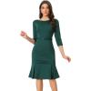 imageAllegra K Business Elegant Funeral Dresses for Womens Boat Neck 34 Sleeve Pleated Modest Midi DressDark Green