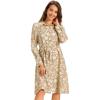imageAllegra K Floral Button Down Dress for Womens Collar Long Sleeve Tie Belted Shirt DressesKhaki