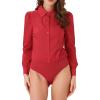 imageAllegra K Leotard Shirt for Womens Collared Business Casual Button Down Long Sleeves Bodysuit TopRed