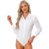 imageAllegra K Leotard Shirt for Womens Collared Business Casual Button Down Long Sleeves Bodysuit TopWhite