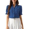 imageAllegra K Summer Tops for Womens Dressy Short Sleeve V Neck Buttons Hollow Out Embroidered Blouses ShirtsBlue