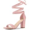 imageAllegra K Womens Lace Up and Ankle Strap Chunky Heel SandalsPink