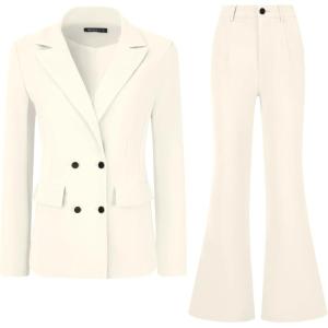imageAllegra K 2 Piece Work Suit for Womens Business Formal DoubleBreasted Blazer and Pants SetBeige