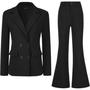 imageAllegra K 2 Piece Work Suit for Womens Business Formal DoubleBreasted Blazer and Pants SetBlack