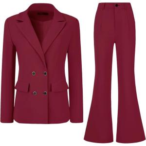 imageAllegra K 2 Piece Work Suit for Womens Business Formal DoubleBreasted Blazer and Pants SetBurgundy