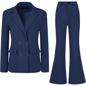 imageAllegra K 2 Piece Work Suit for Womens Business Formal DoubleBreasted Blazer and Pants SetDark Blue