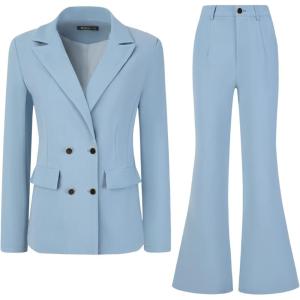 imageAllegra K 2 Piece Work Suit for Womens Business Formal DoubleBreasted Blazer and Pants SetGray Blue