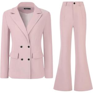 imageAllegra K 2 Piece Work Suit for Womens Business Formal DoubleBreasted Blazer and Pants SetPink