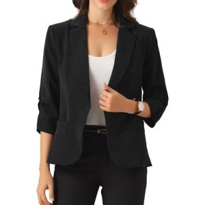 imageAllegra K Blazers for Womens Open Front Casual Outfits Work Office Suit Jackets Ruched 34 Sleeve BlazerBlack