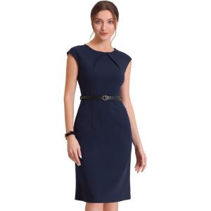 imageAllegra K Elegant Business Dress for Womens Cap Sleeve Belted Wear to Work Sheath DressesDark Blue