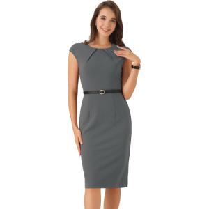 imageAllegra K Elegant Business Dress for Womens Cap Sleeve Belted Wear to Work Sheath DressesDark Grey