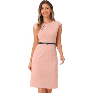 imageAllegra K Elegant Business Dress for Womens Cap Sleeve Belted Wear to Work Sheath DressesPink